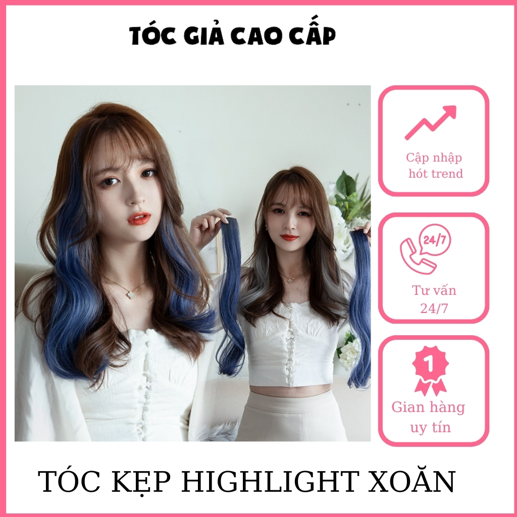 Tóc giả keph highlight xoăn dài sợi tơ cao cấp