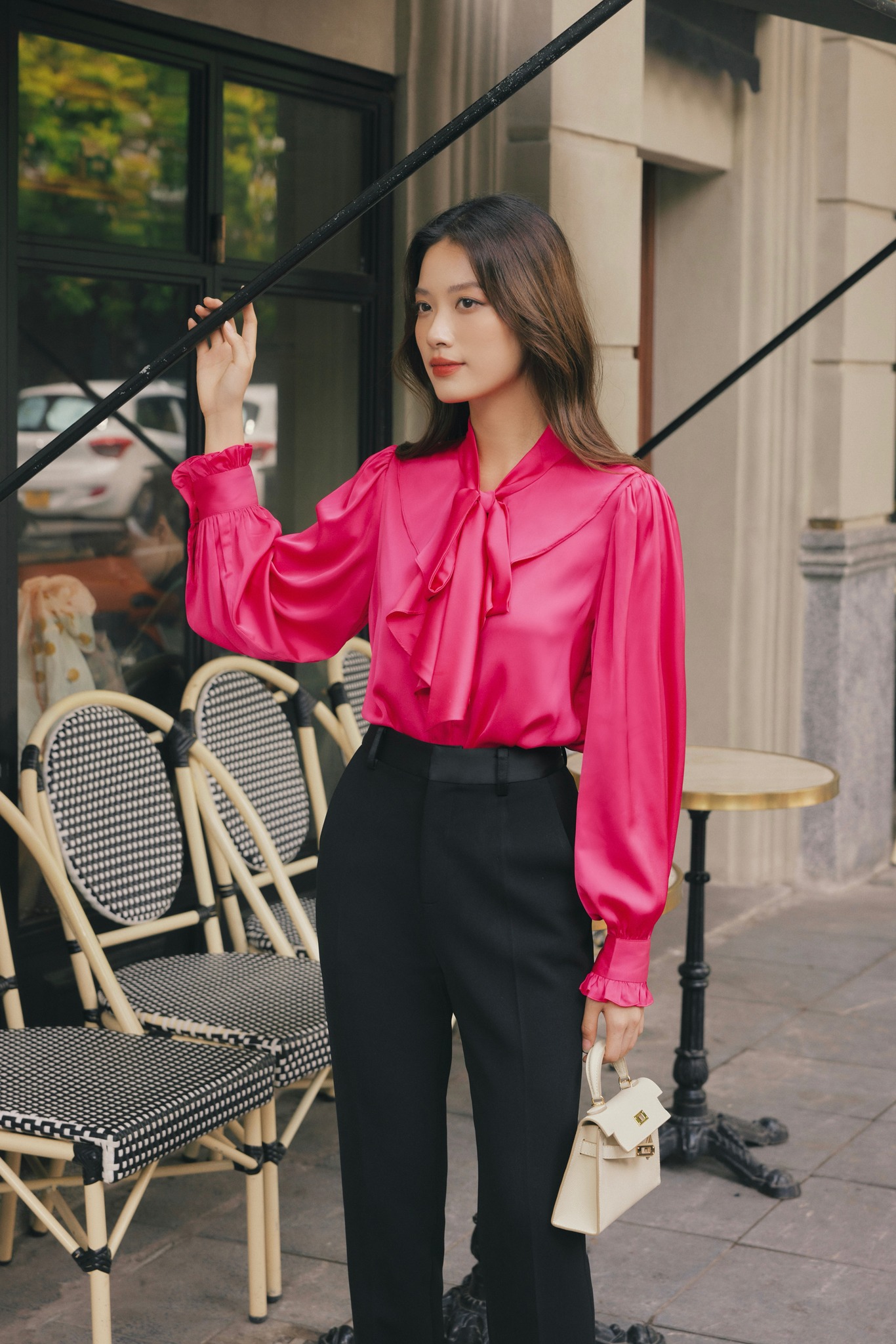 Áo sơ mi lụa cổ bèo buộc nơ HUONG BOUTIQUE BSSM22