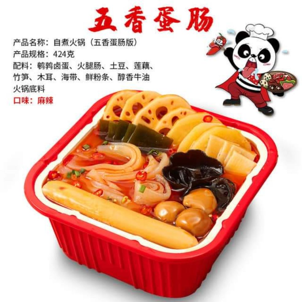 lẩu tự sôi ngũ vị xúc xích trứng