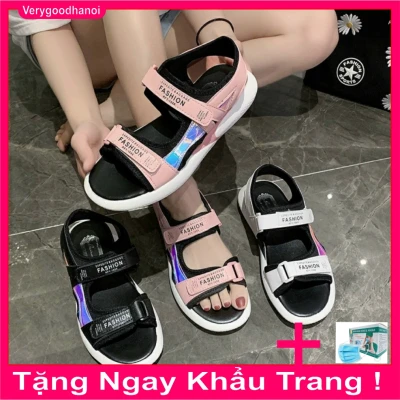 Giày Sandal nữ 2021 Phong Cách Hàn Quốc Đen Hồng Phản quang - Verygood Ha Noi