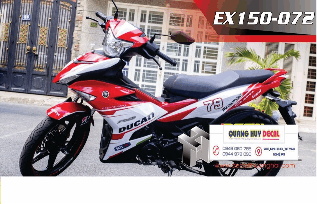 Tem trùm exciter 150 trắng đỏ độ đẹp - Tem xe máy exciter 150 trắng đỏ thiết kế theo yêu cầu - tem trùm xe ex 150 chế đẹp và rẻ chất