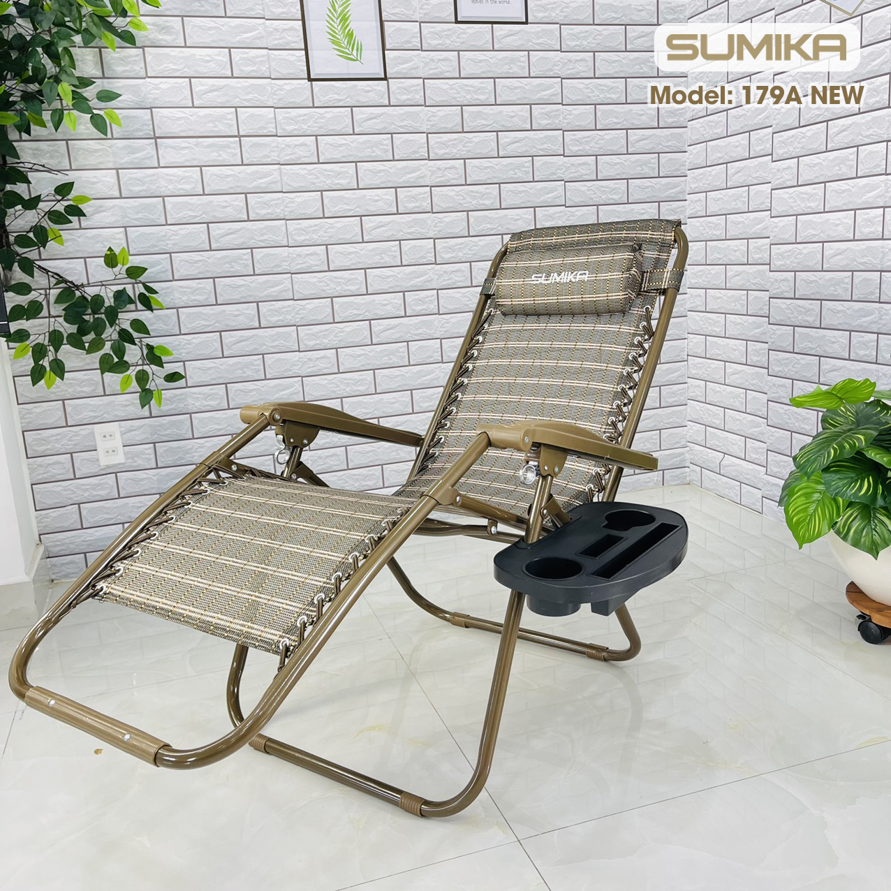 Ghế xếp thư giãn Sumika 179A NEW (tải trọng 200kg, tặng khay đựng ly)