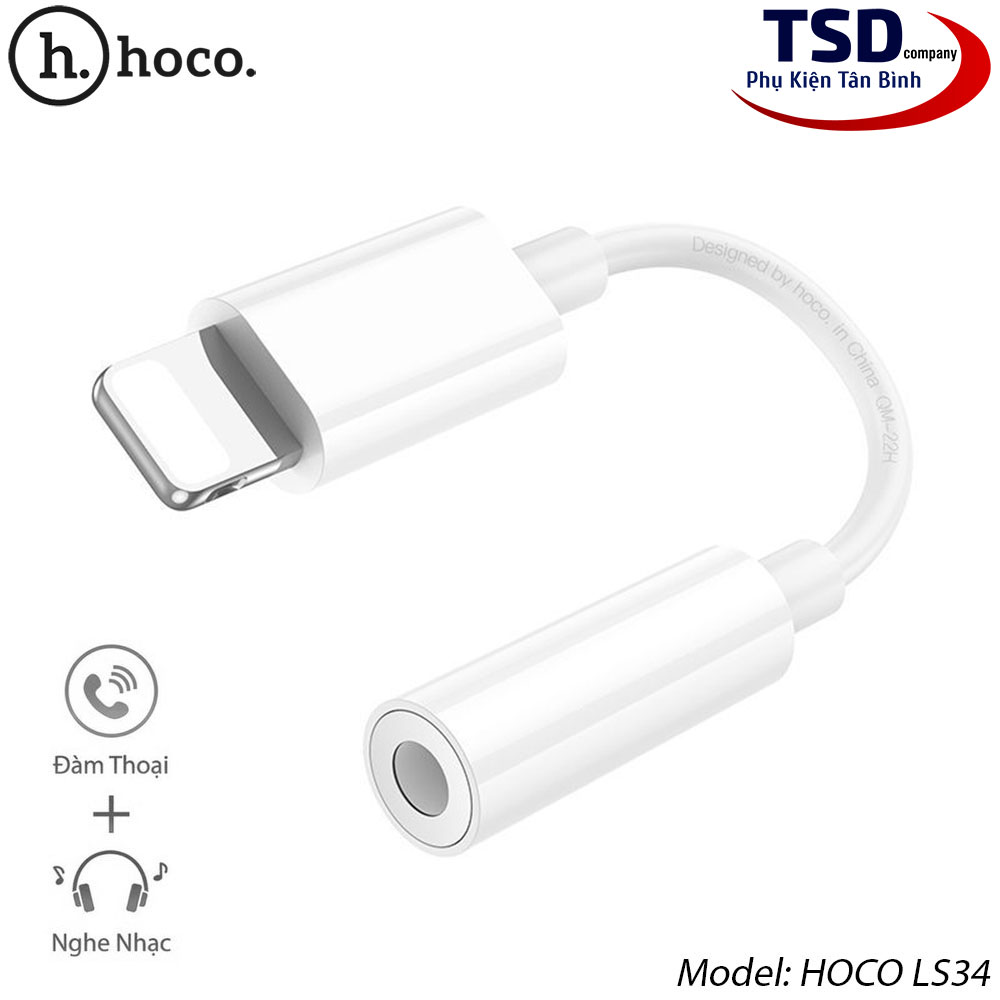 Jack Chuyển Cổng Lightning Sang 3.5mm Hoco LS34 Chính Hãng
