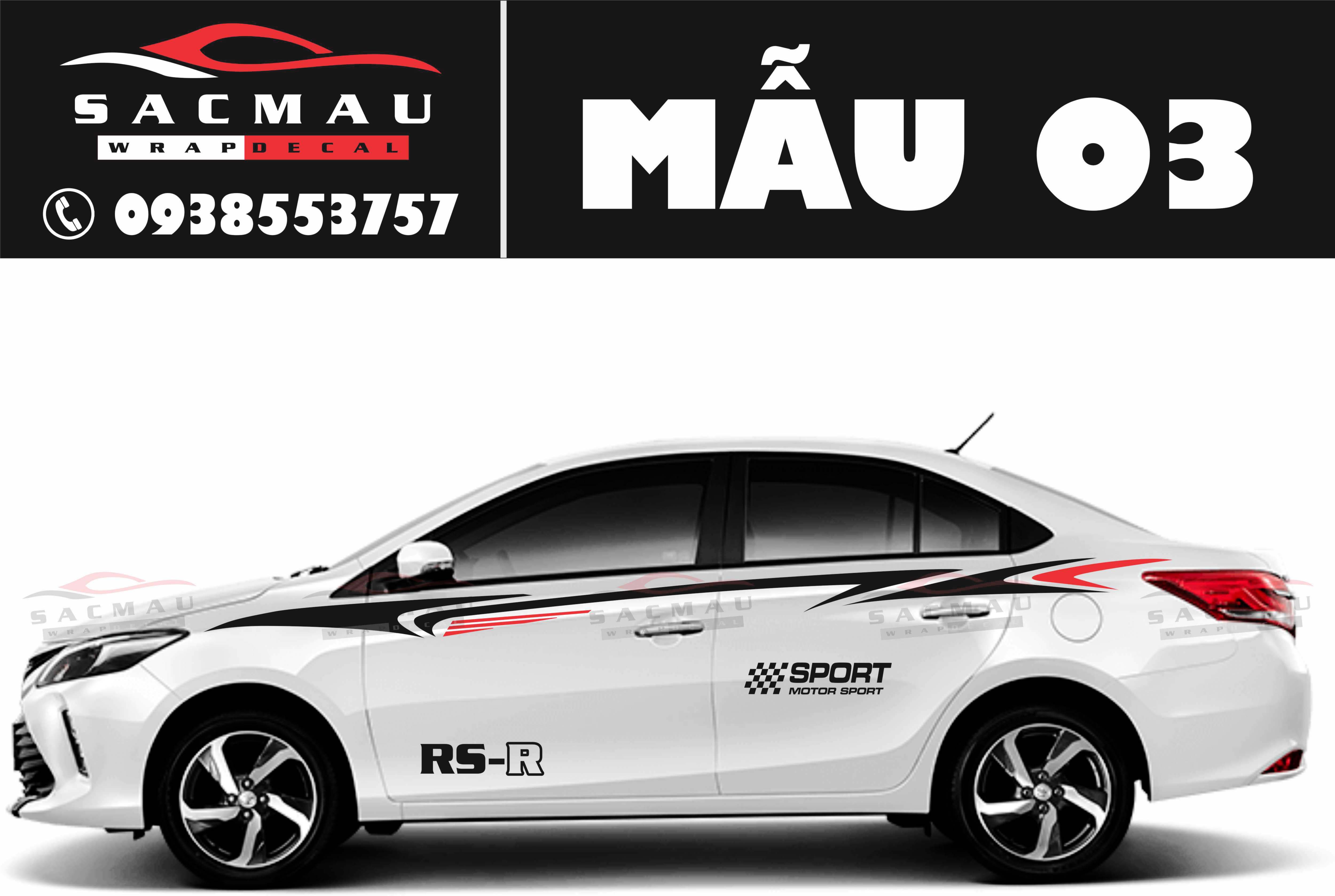 tem dán xe toyota vios, bộ sản phẩm đủ 2 bên ms02