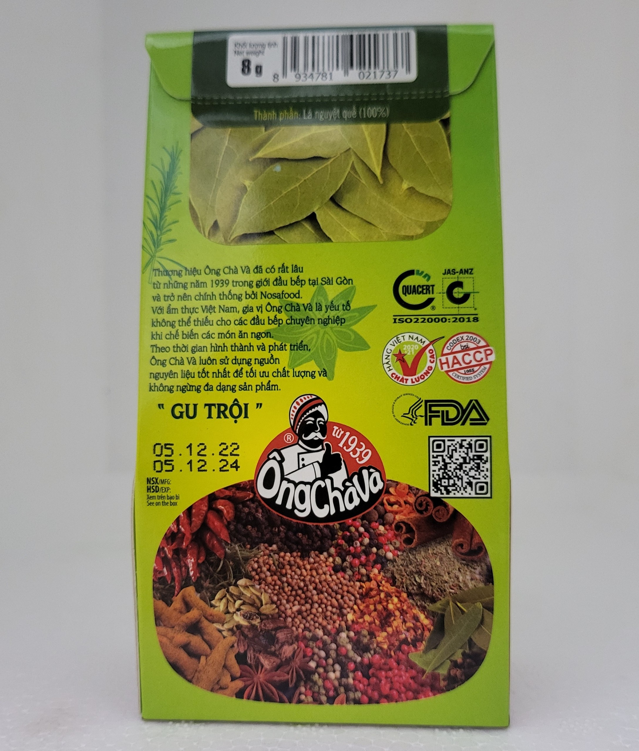 [Hộp giấy 8g] LÁ NGUYỆT QUẾ Ông Chà Và [VN] NOSAFOOD Bay Leaf