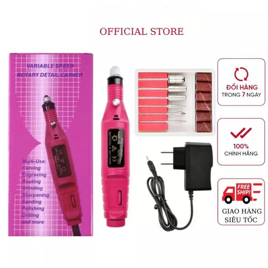Máy mài móng nail phá gel phá móng mini tặng kèm 6 đầu mài, Máy mài nail mini nhỏ gọn, dễ sử dụng vận hành êm ái chất lượng. BH 12 Tháng.