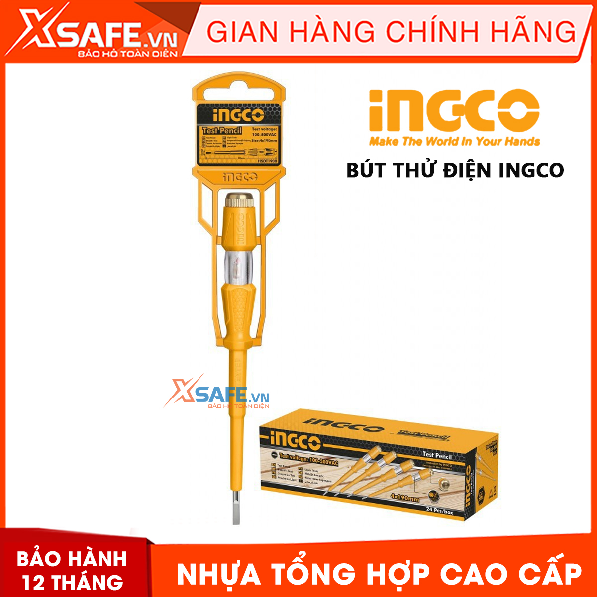Electric test pen with lights ingco 100-500V styling neat, bearing capacity, heat resistance, good insulation, plastic super durable shock-product genuine [xsafe] [XTools]