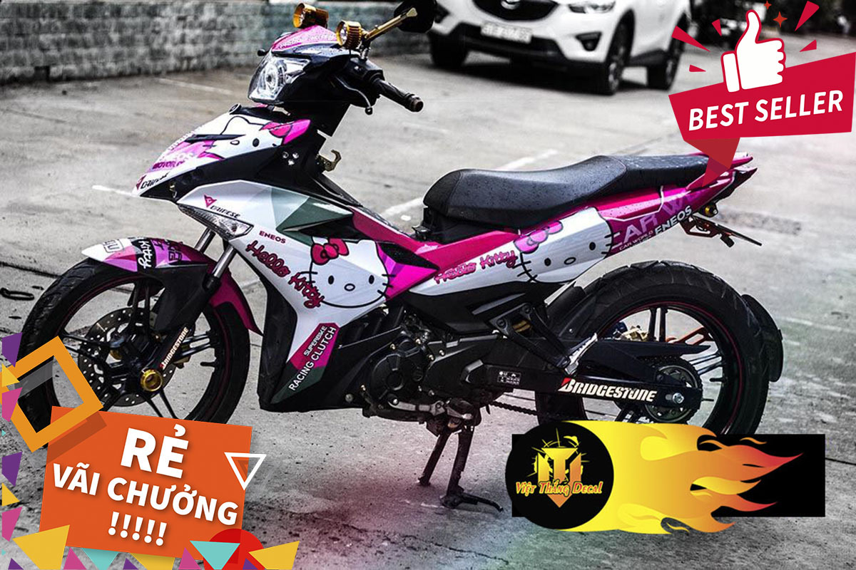 Tem Trùm Exciter 150 Hello Kitty Đẹp Độ Chế Decal (Hồng Trắng)