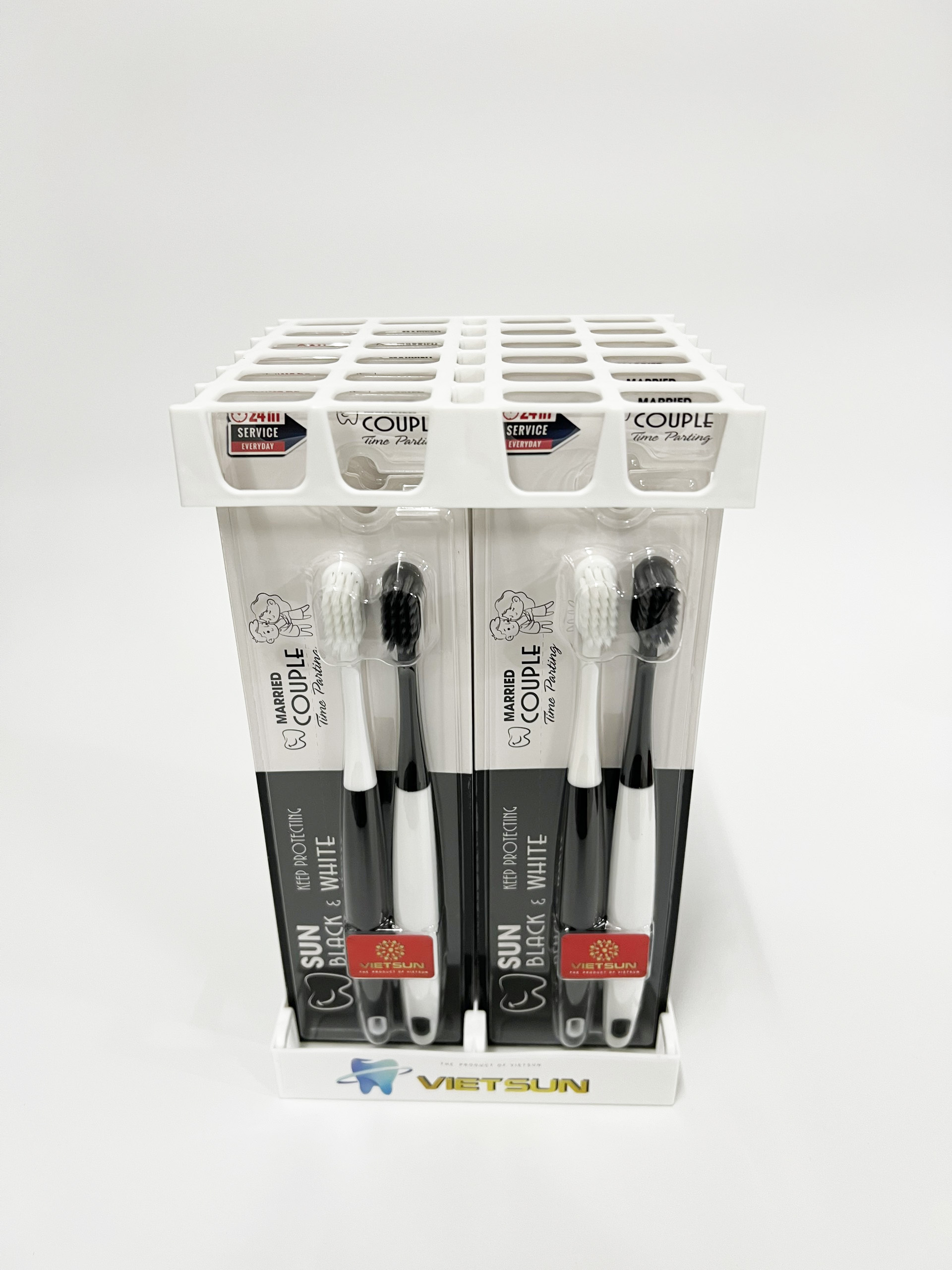 Combo 2 bàn chải đánh răng Couple Vietsun Black & White cao cấp - lông siêu mềm