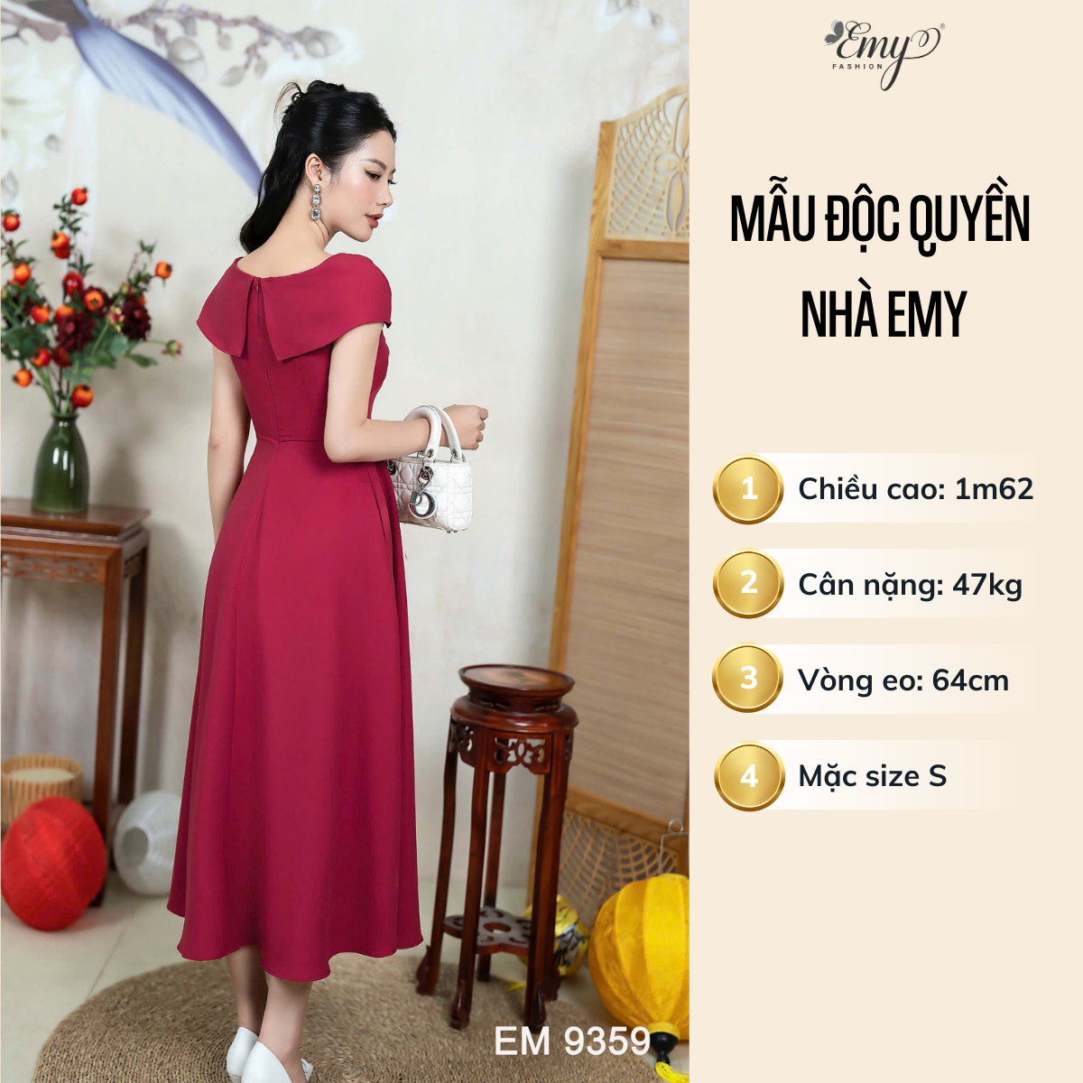Đầm EMY EM9359 Xoè Đỏ Đổ Cổ V Xoắn Ngực