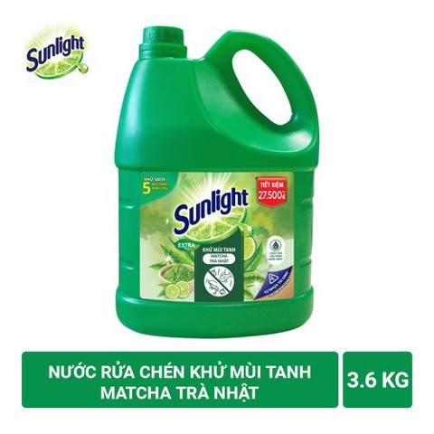 Nước rửa chén Sunlight Extra trà xanh matcha Nhật Bản can 3.48 lít