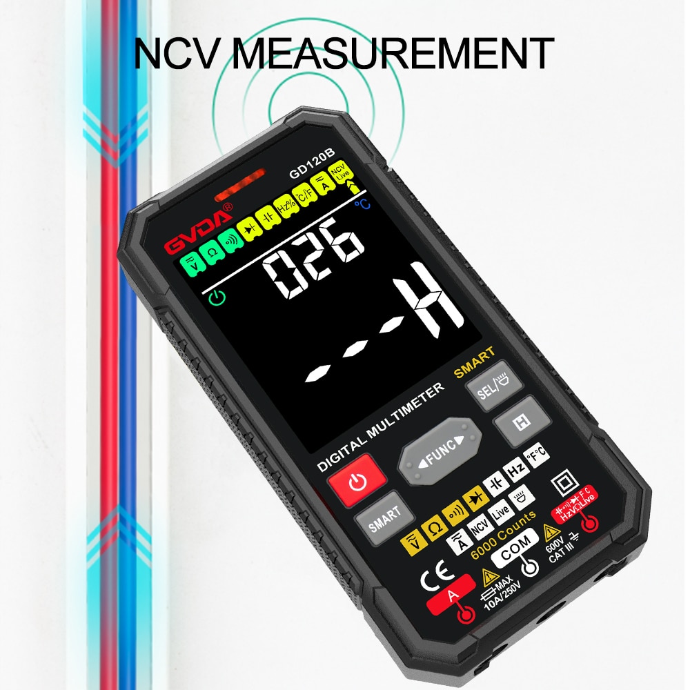 GVDA Smart Multimeter Auto Range True RMS NCV DC AC Tester Automatic Voltmeter Temperature Measure Digital Multi-Meter