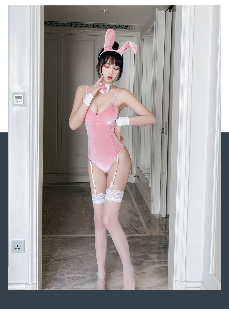 Bodysuit Cosplay Thỏ Vải Nhung Có Nơ Cổ