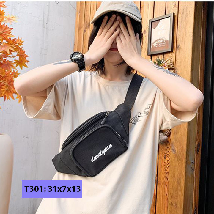 Túi bao tử đeo chéo vải unisex nam nữ đeo bụng đeo trước ngực cá tính T301