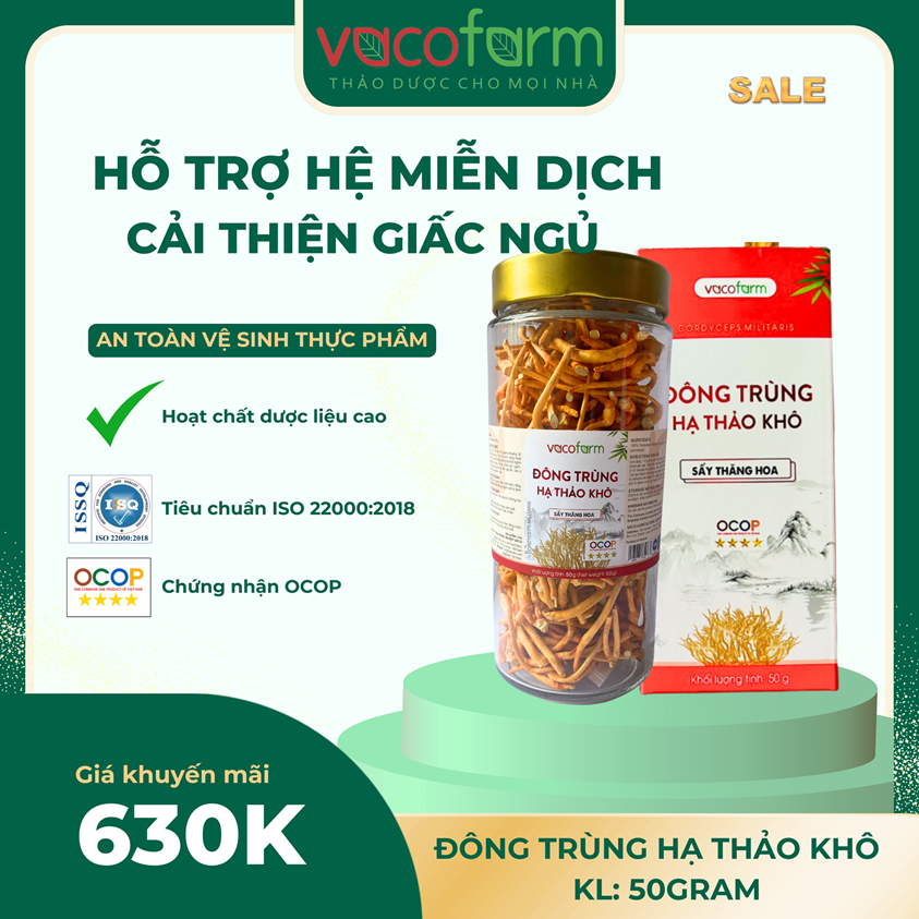 Vacofarm Đông trùng hạ thảo sấy thăng hoa hộp khối lượng 50gram , mua 1 tặng hộp 10g, mua 2 tặng 1.