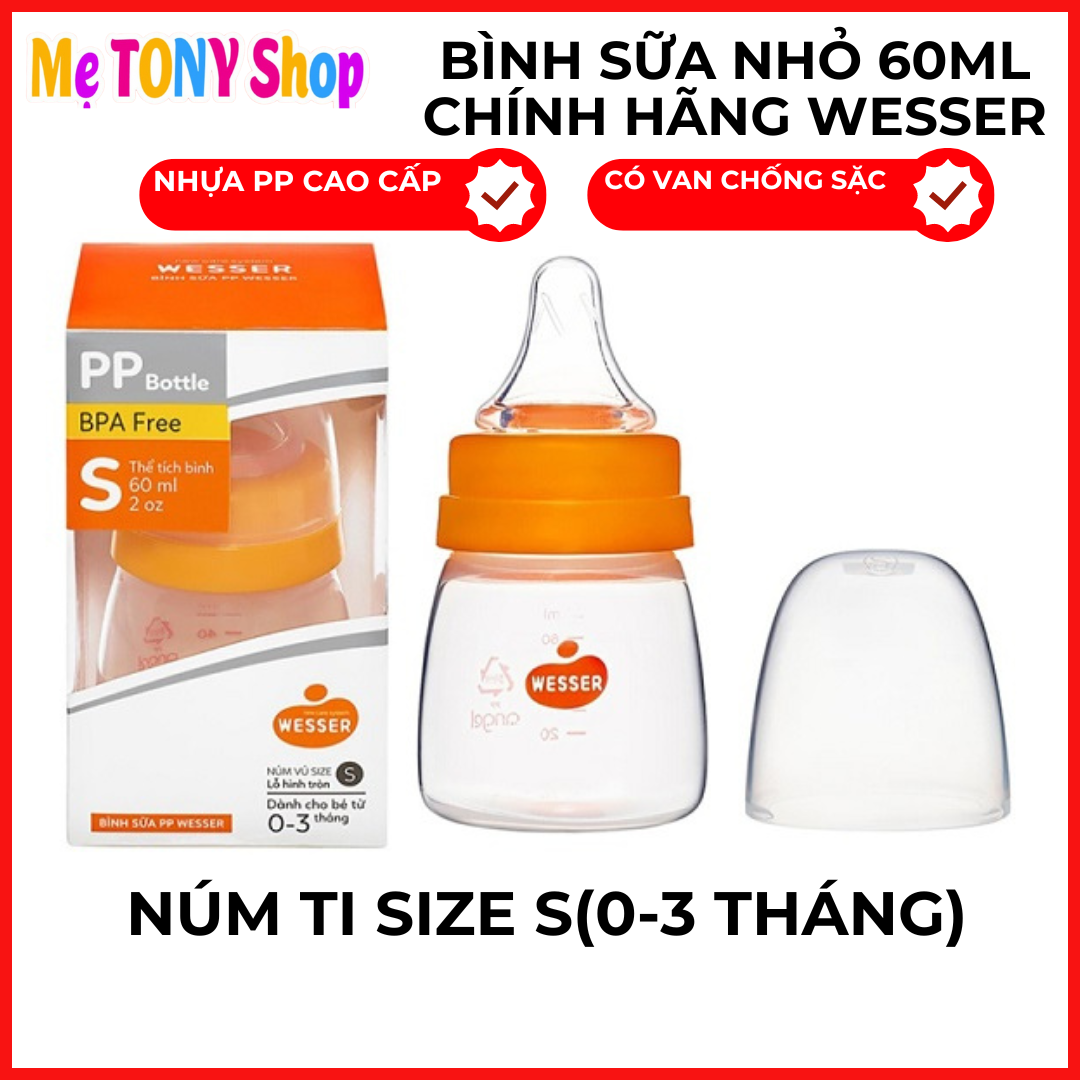 [An Toàn Cho Bé] Bình Sữa Cho Bé Sơ Sinh Cổ Nhỏ Wesser 60ml (0-3 tháng)
