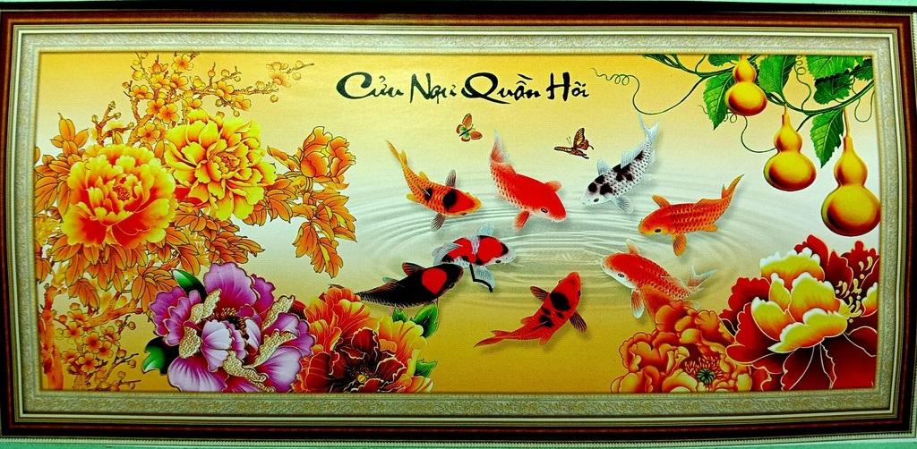 [HCM]Tranh thêu chữ thập Cửu ngư quần hội DLH-222997