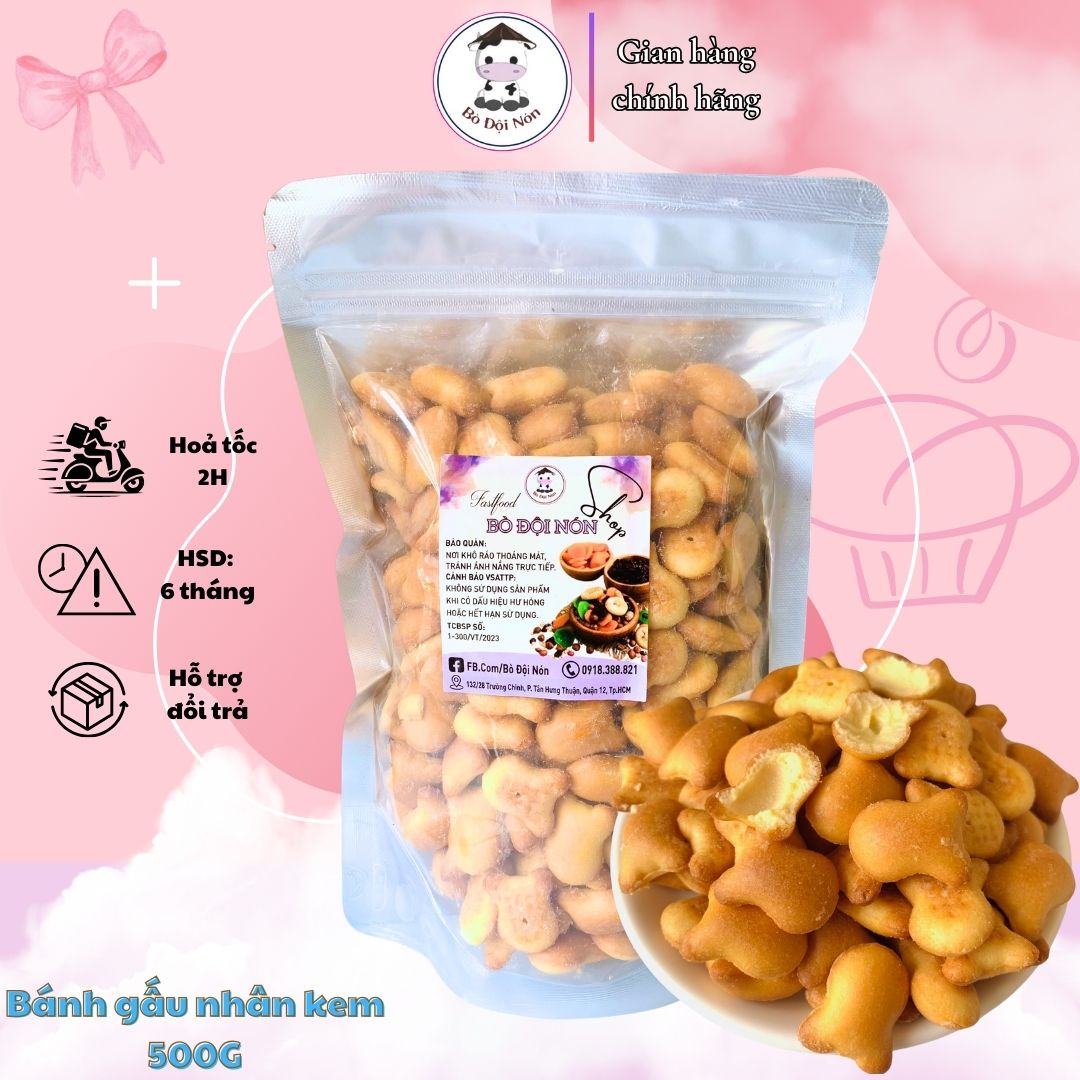 Bánh Gấu Nhân Kem Thiên Hồng 500g Bò Đội Nón