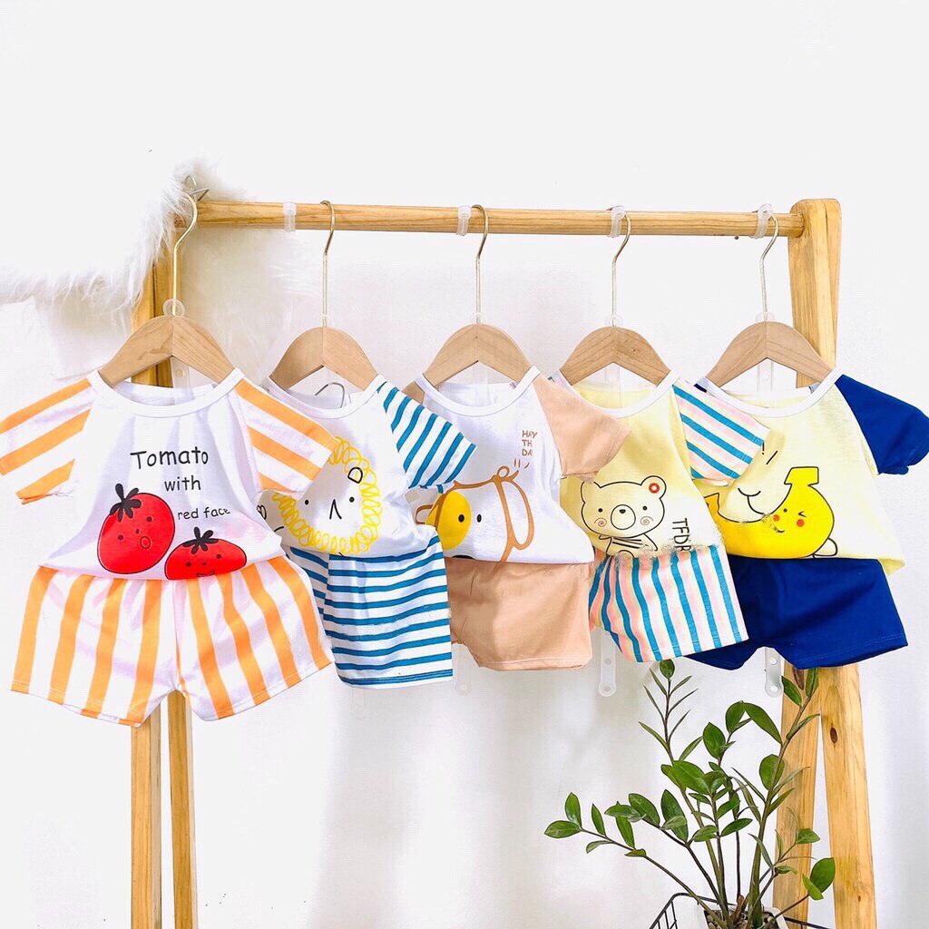 Set 5 bộ đồ hè cotton cúc vai cho bé yêu