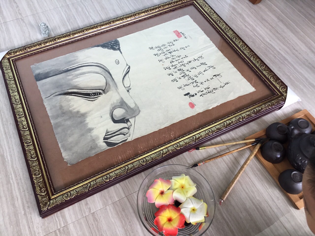 Tranh thư pháp thủy mặc- Bức tranh vẽ Phật( kt 40x60cm)