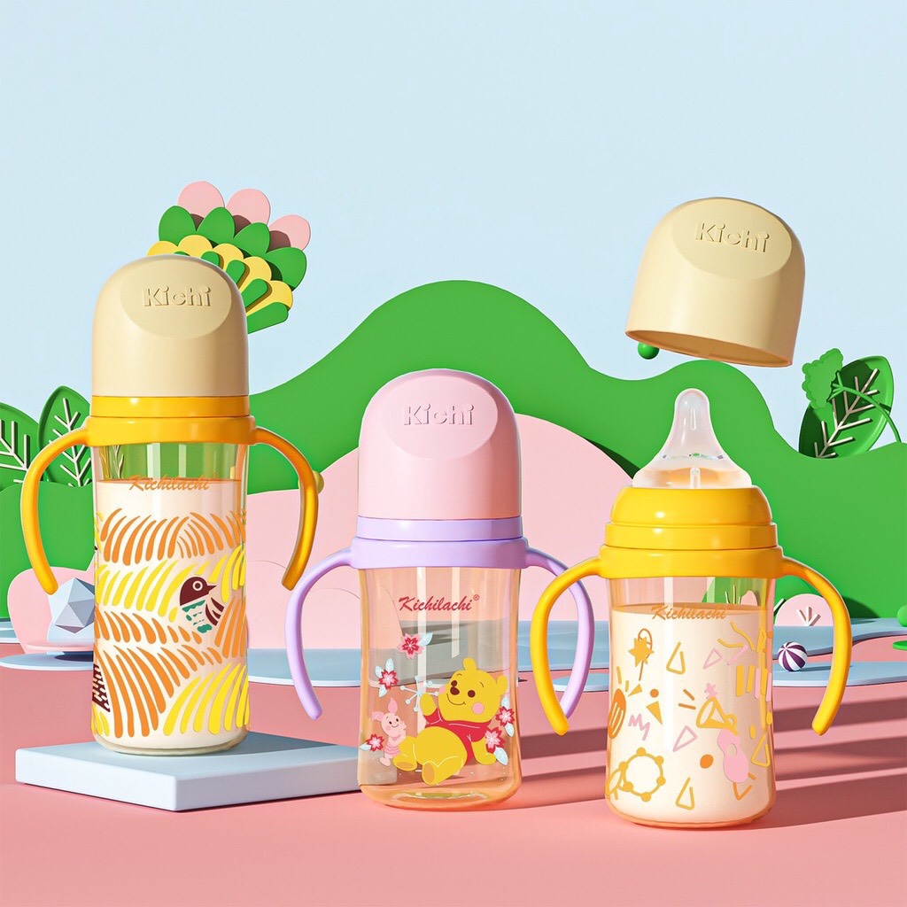 Bình Sữa Cổ Rộng Kichilachi PPSU 160ml 240ml 300ml có quai cầm