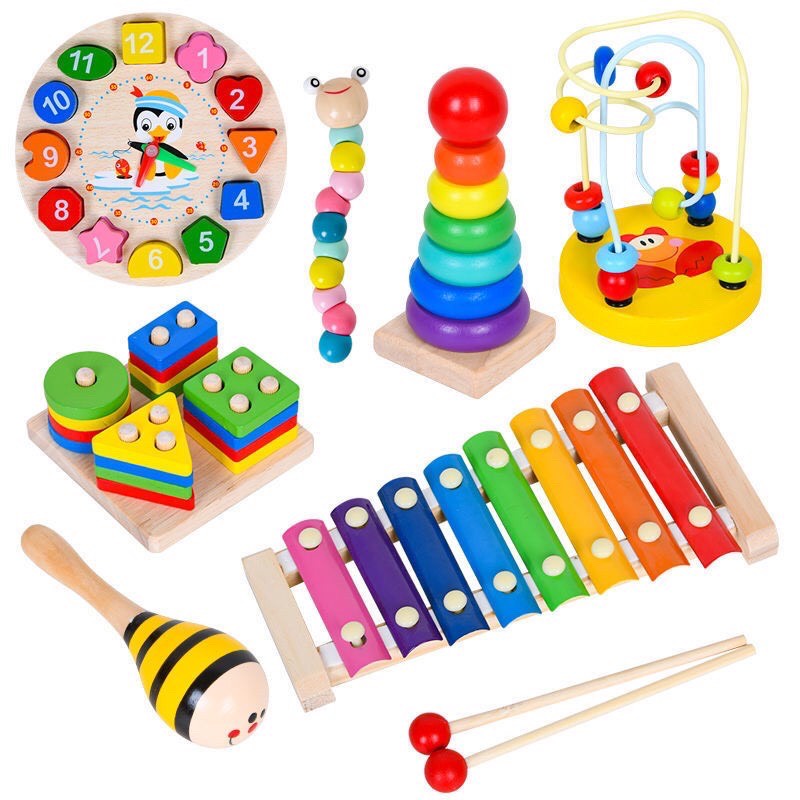 combo Đồ Chơi Gỗ 6 món Cho Bé Từ Sơ Sinh Đến 5 Tuổi
