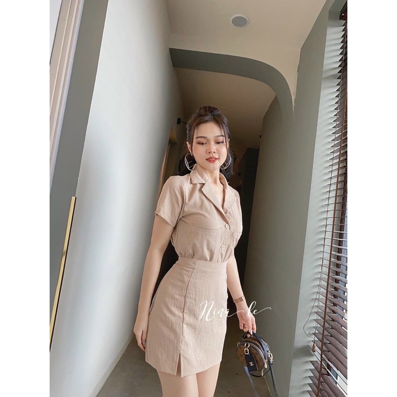 [HCM]Sét Sơ Mi + Váy Sẻ Đùi #Bigsize 60KG Đến 90KG