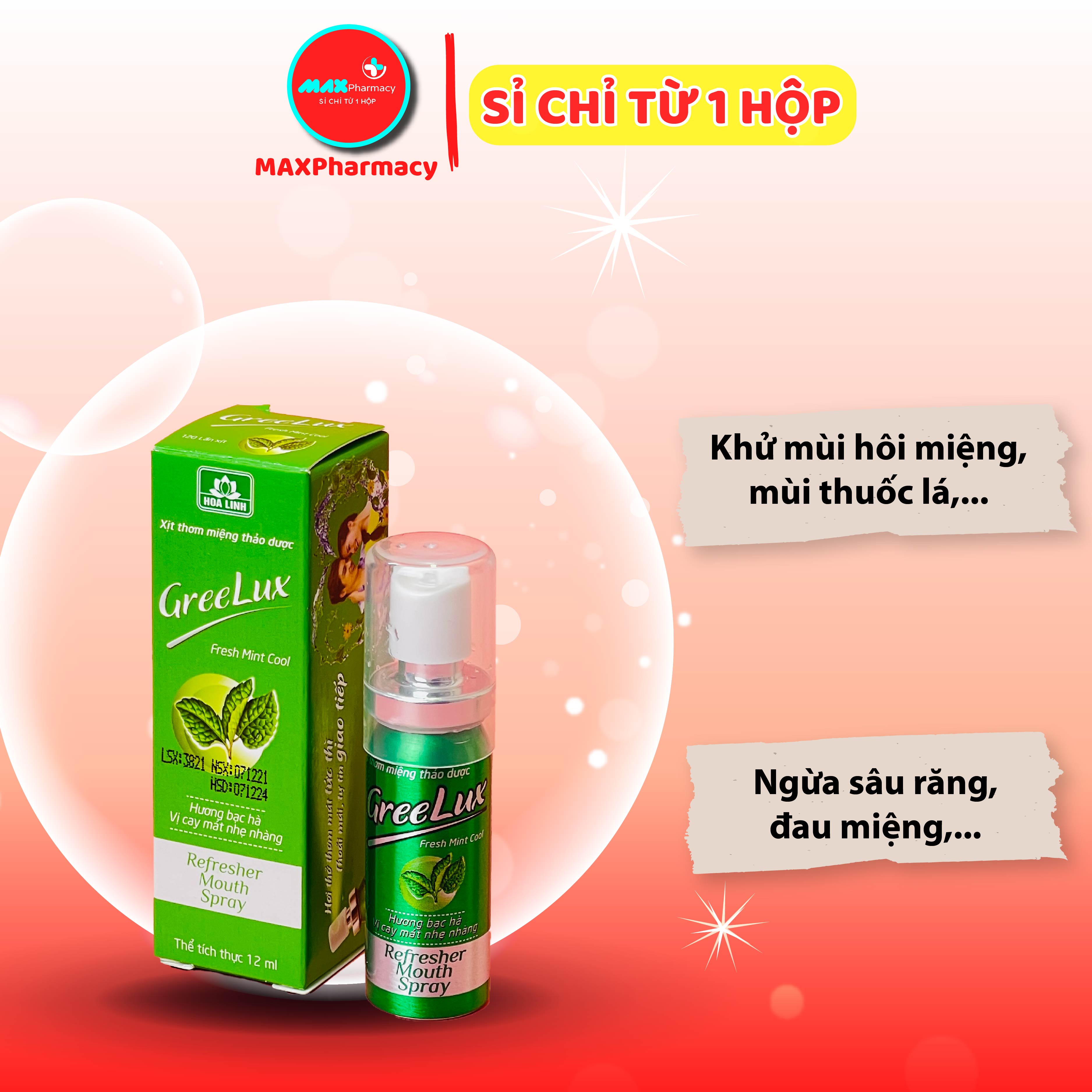 Xịt thơm miệng Thảo dược Hoa Linh Greelux Fresh mint cool 12ml - Maxpharmacy