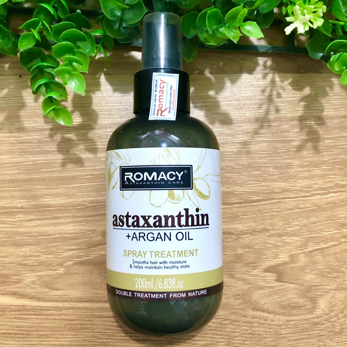 Xịt dưỡng ẩm chống nhiệt phục hồi tóc romacy astaxanthin argan oil 200ml