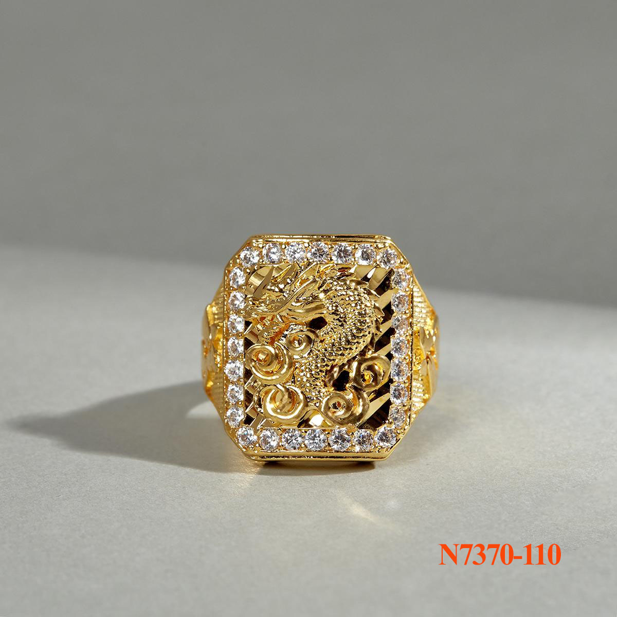 [ N737-110 ] Nhẫn nam khắc rồng hút tài lộc phú quý mạ vàng 18K, cam kết ko phai màu nhẫn nam viền đính đá trắng, kiểu dáng sang trọng - thích hợp làm quà tặng ,nhẫn rồng, nhẫn bạc nam, nhẫn nam mạ vàng , nhẫn nam đầu rồng