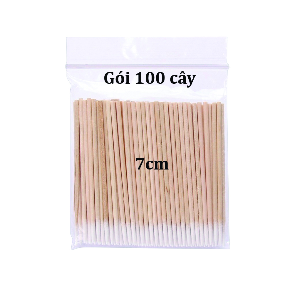Tăm bông cán gỗ chà tê chà mực, tăm bông tre đầu nhọn gói 100 cái