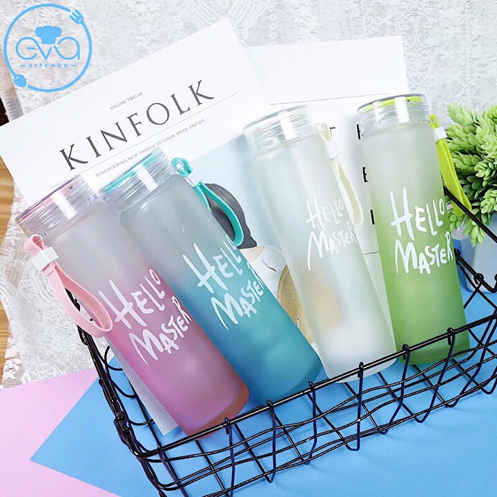 Hello Master Gradient Glass Water Bottle 450ml – Korean Matte Body Pastel Color