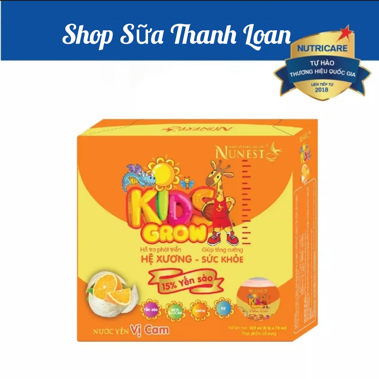Lốc nước yến nunest kids hương vị cam giúp bé ăn ngon .