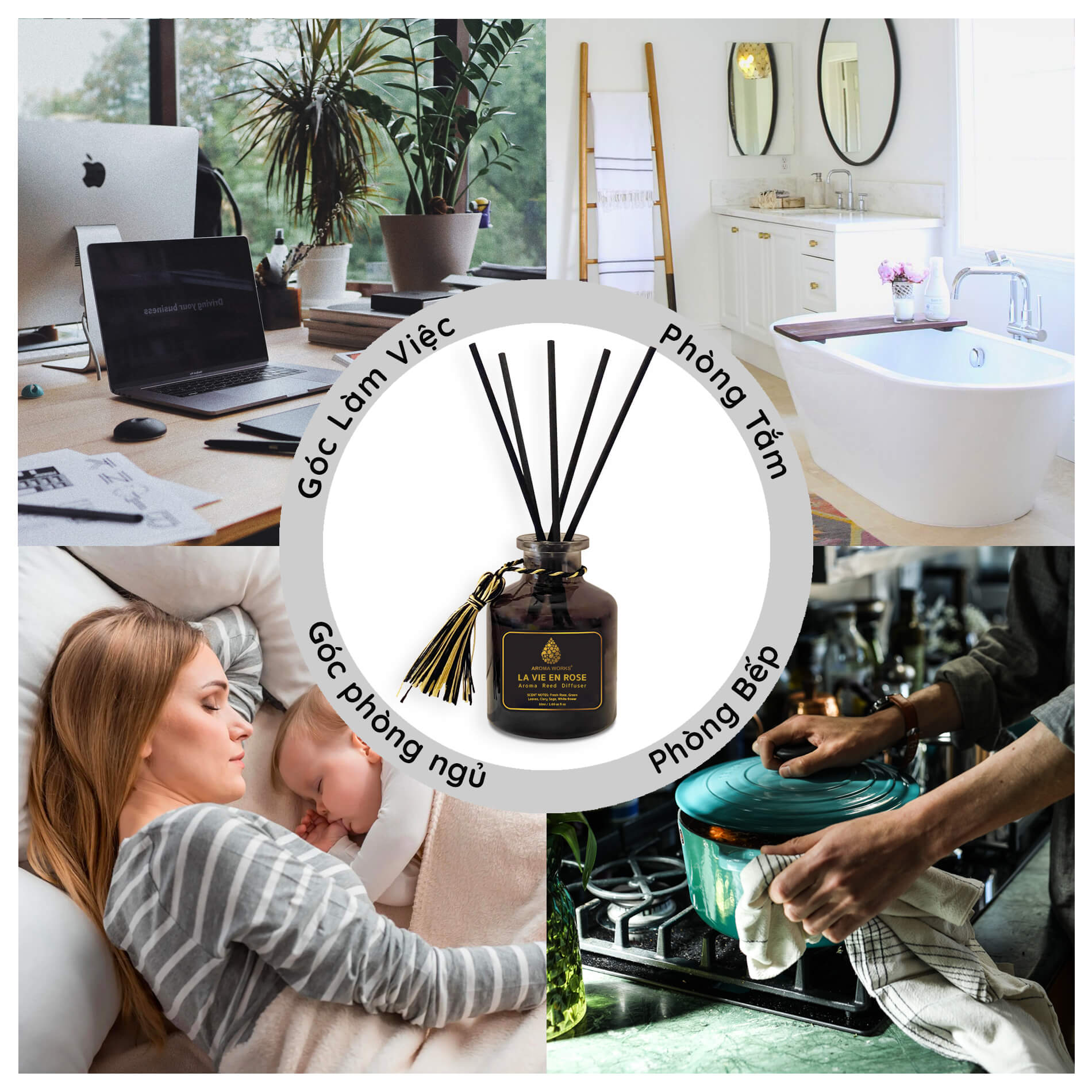 Tinh Dầu Tán Hương Que Mây Aroma Works Reed Diffuser - Spa Collections 130ml