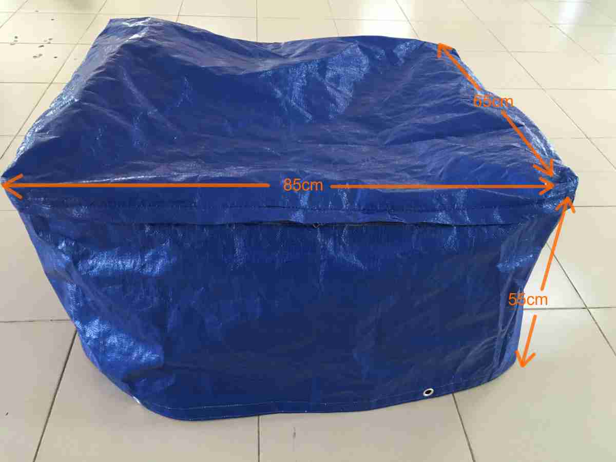 Túi trùm kích thước D85cm x R65cm x C50cm, màu xanh - cam