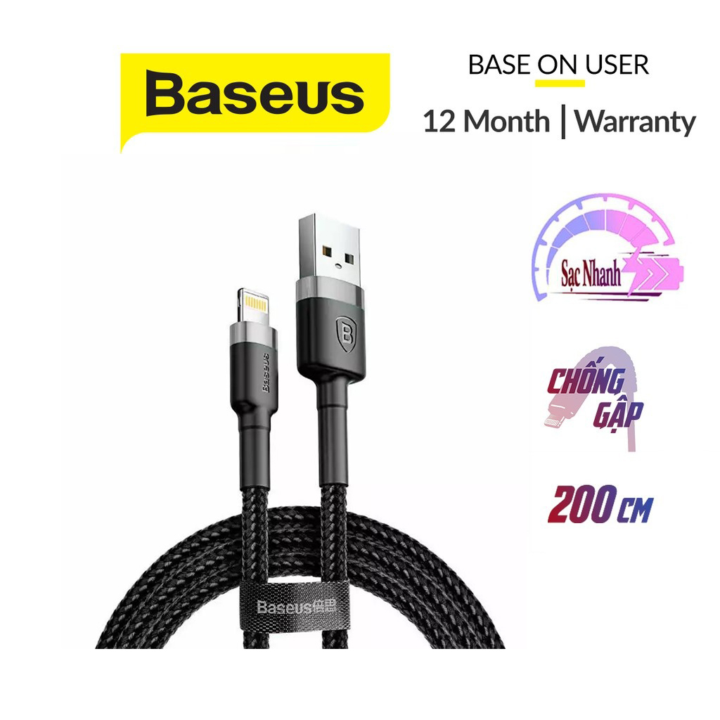 Cáp sạc nhanh Baseus Cafule chân Lightning dây nylon siêu bền truyền dữ liệu tốc độ cao dài 1M/2M/3M cho iPhone/iPad