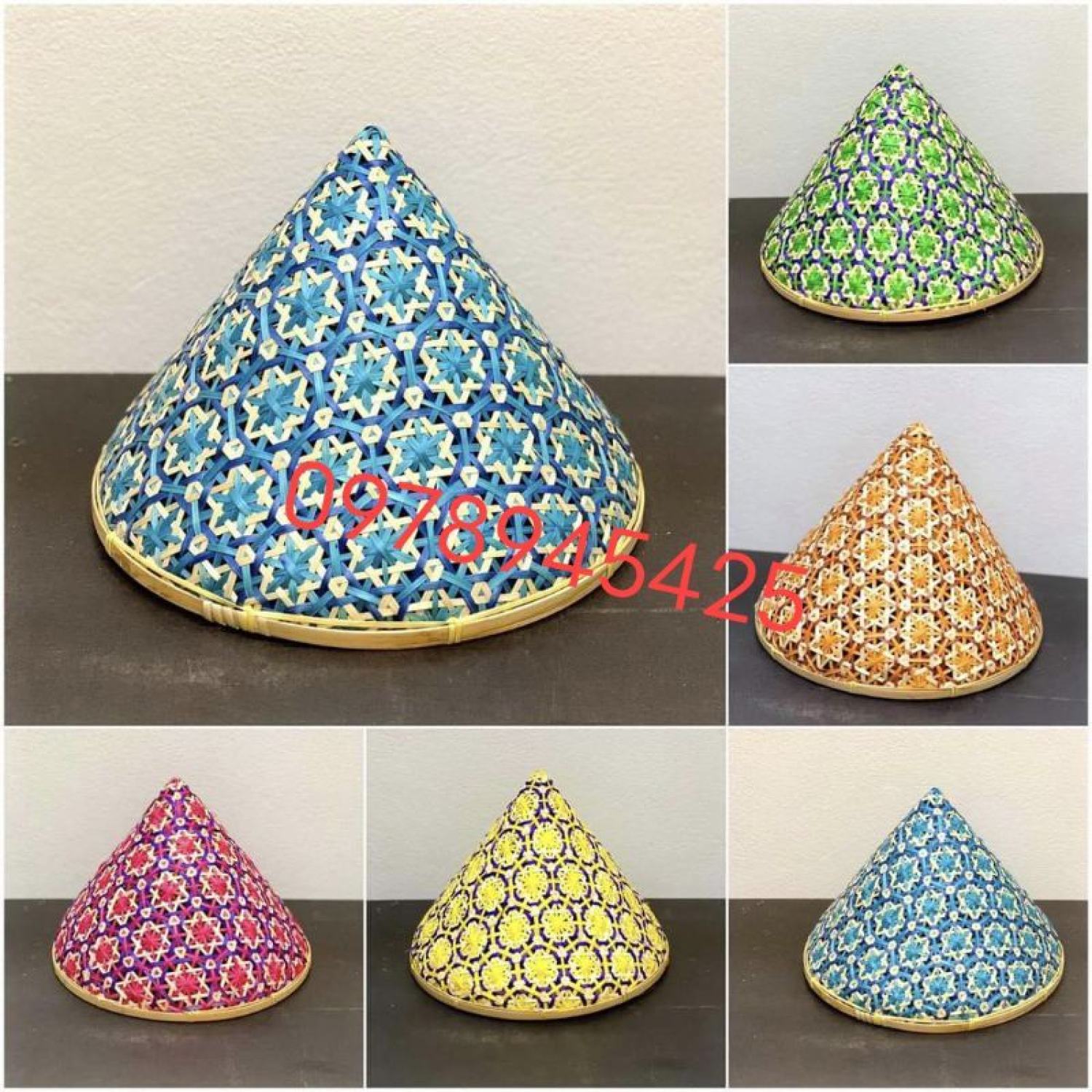 ( LH 0978945425)Đèn tre đèn mây tre đèn nón tre trang trí decor