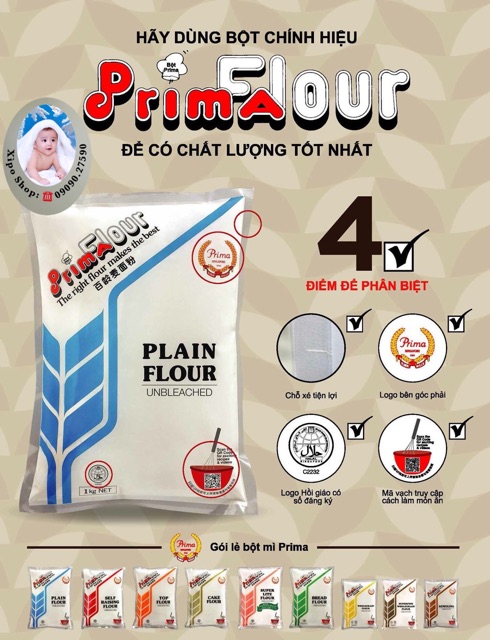 Bột Mì Plain Flour 1kg của singapore ( Bột mì số 11)