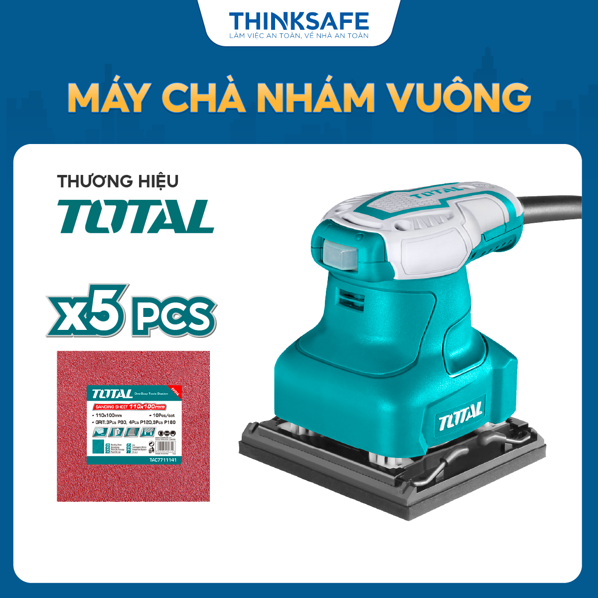 Máy chà nhám điện Total công suất 65 - 1200W gồm chà nhám vuông, chữ nhật, tròn, cọ, Máy chà nhám tăng - Thinksafe