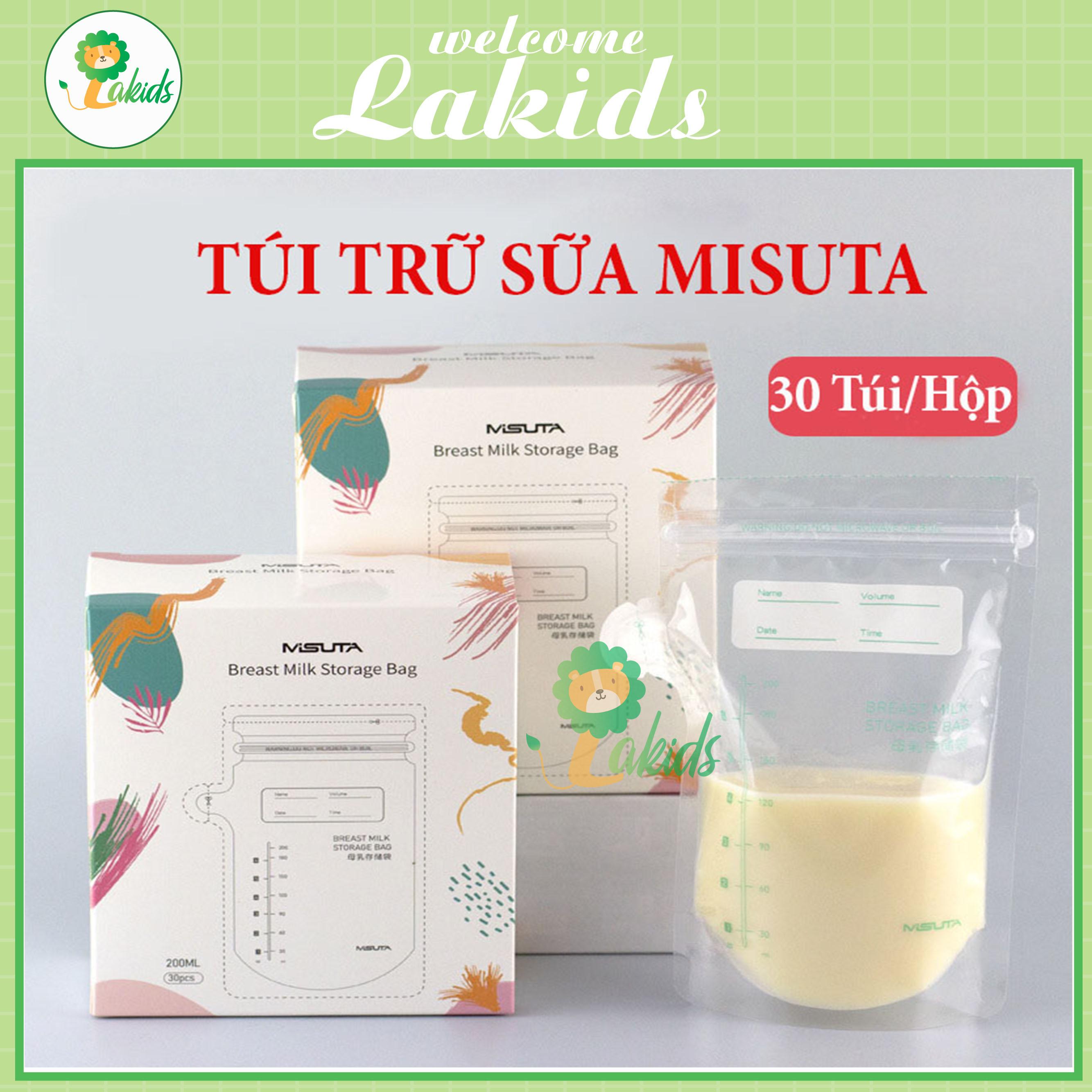 Túi trữ sữa, túi đựng sữa mẹ Misuta có vòi tiện lợi 150ml 200ml hộp 30