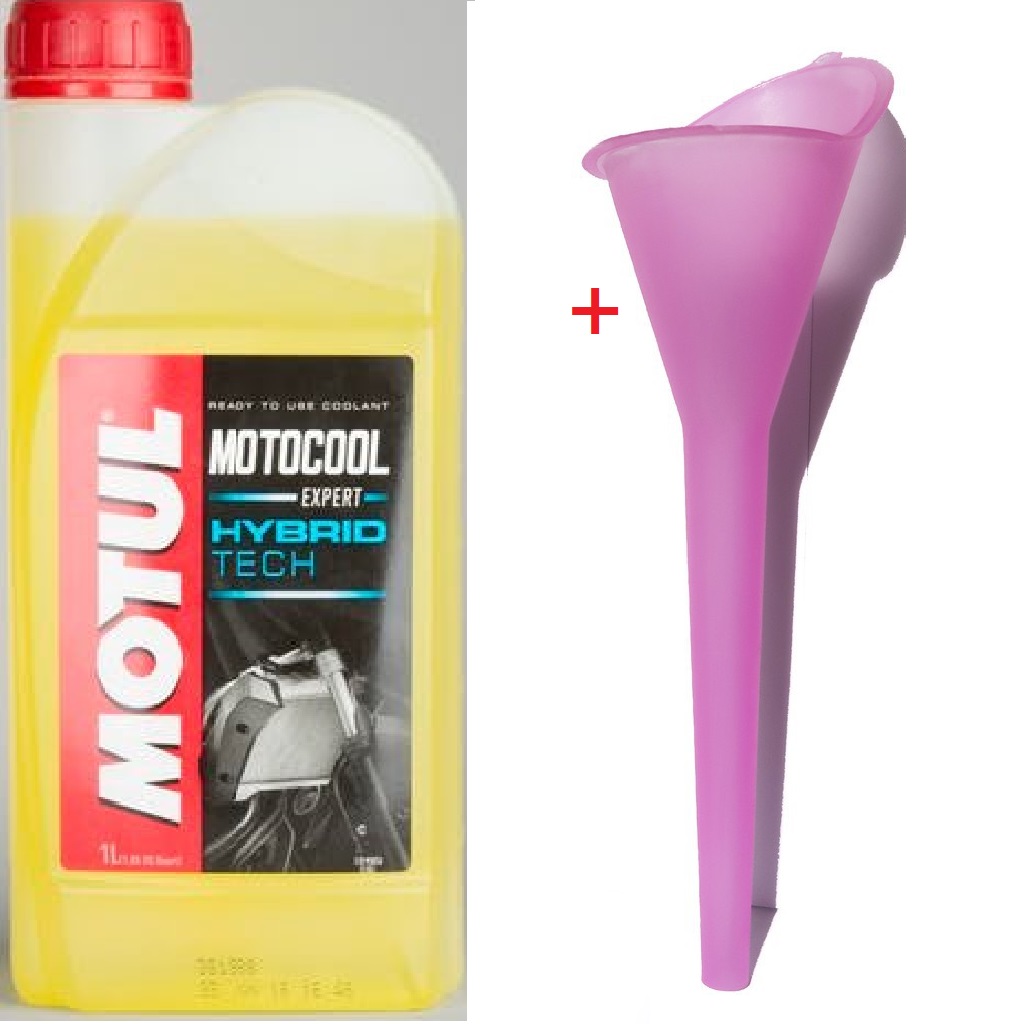 Nước làm mát motul, nước giải nhiệt - nước làm xe máy motul mua kèm phễu cổ dài châm nước mát.