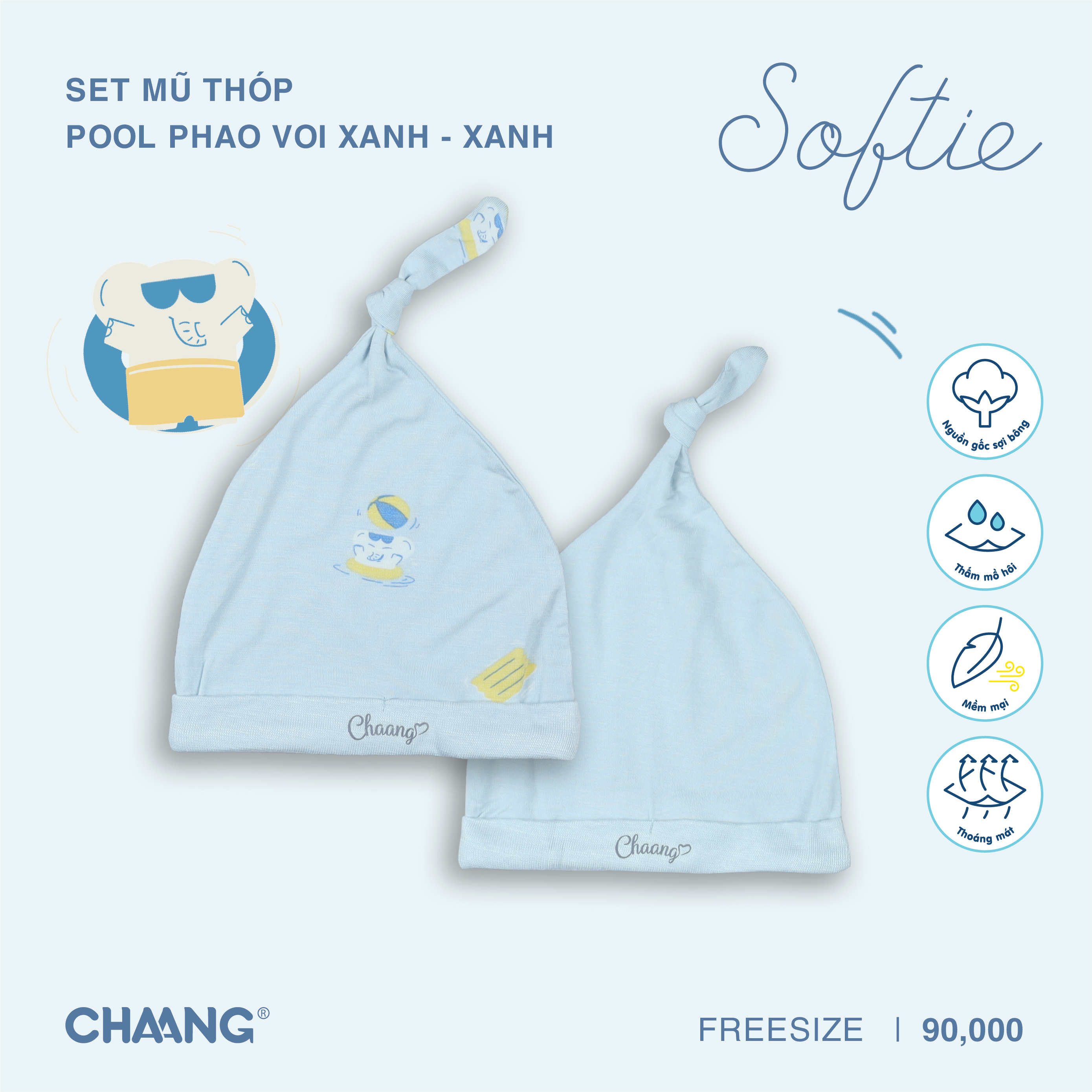 [CHAANG] SET 2 mũ thóp cho bé sơ sinh Pool CHAANG