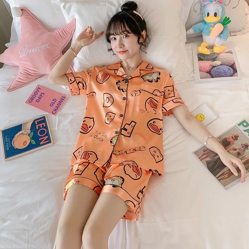 🌸 1️⃣ [QUÀ TẶNG] [CÓ SẴN] [SALE] [BIGSIZE] [FREESHIP] Bộ lụa pyjama cổ bẻ mặc nhà siêu xinh, mát