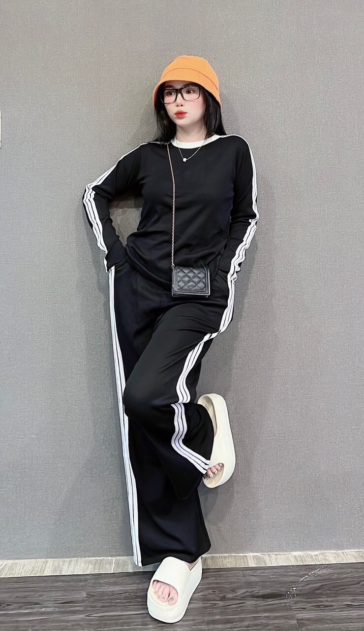 Đồ bộ nữ hottrend bigsize, đồ mặc nhà ,set bộ suông trơn thun tăm bigsize tay dài phối sọc 2 màu