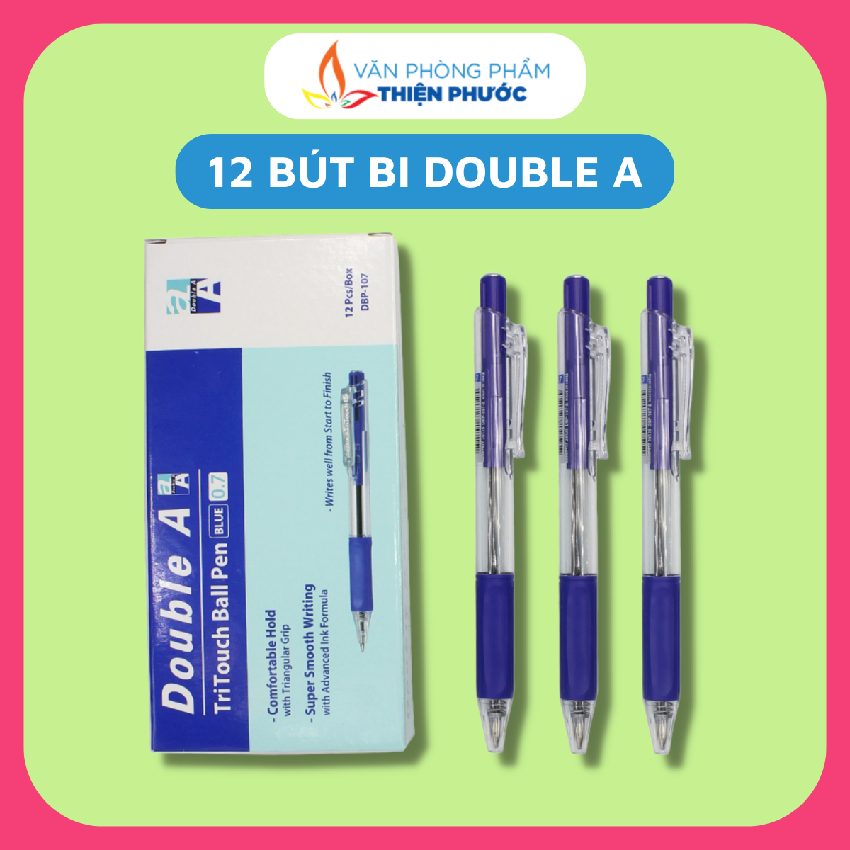 Bút bi Double A Tritouch [Hộp 12 cây] đầu bút 0.7mm