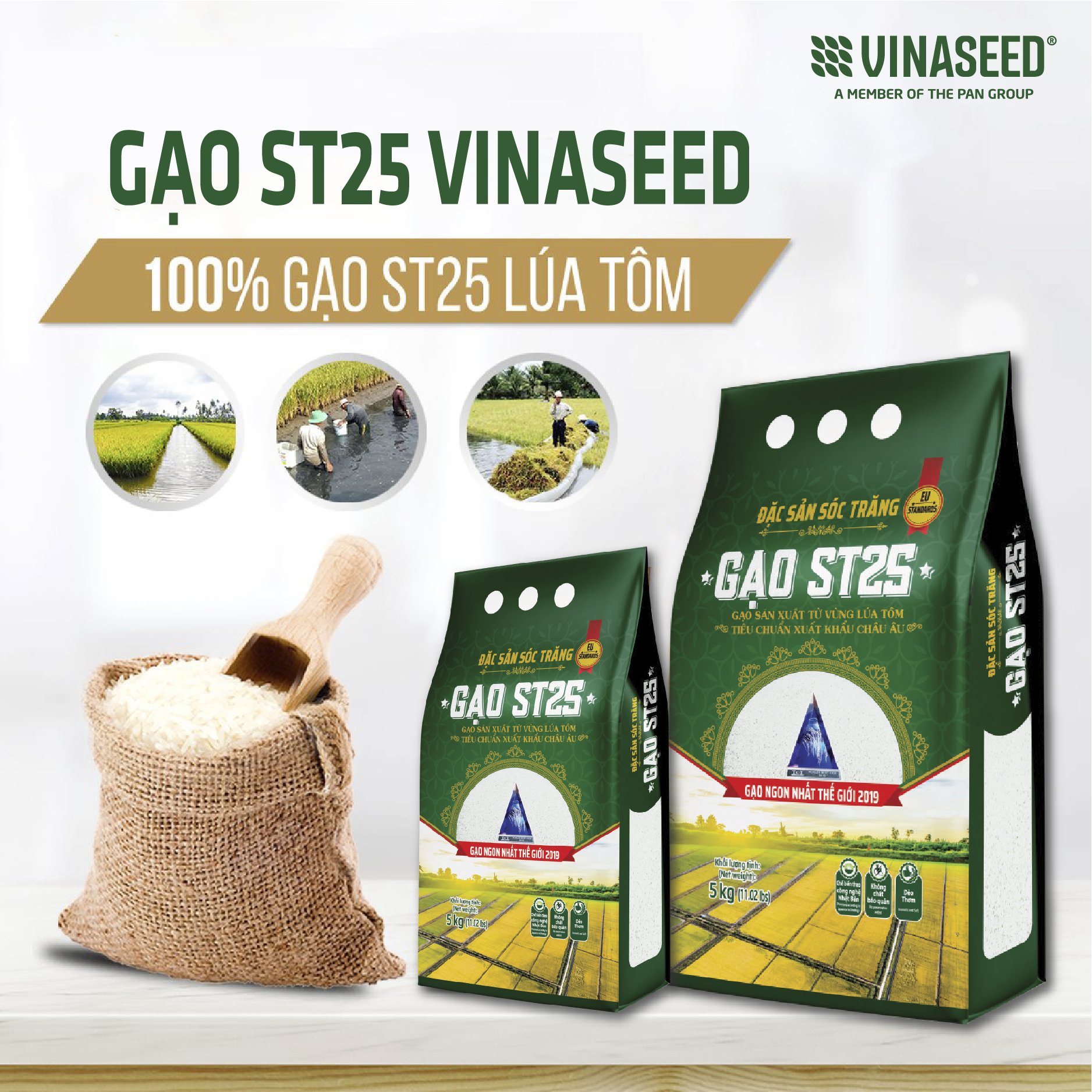 Gạo ST25 Vinaseed - gạo ngon chuẩn giống lúa ST25 (túi 5kg)