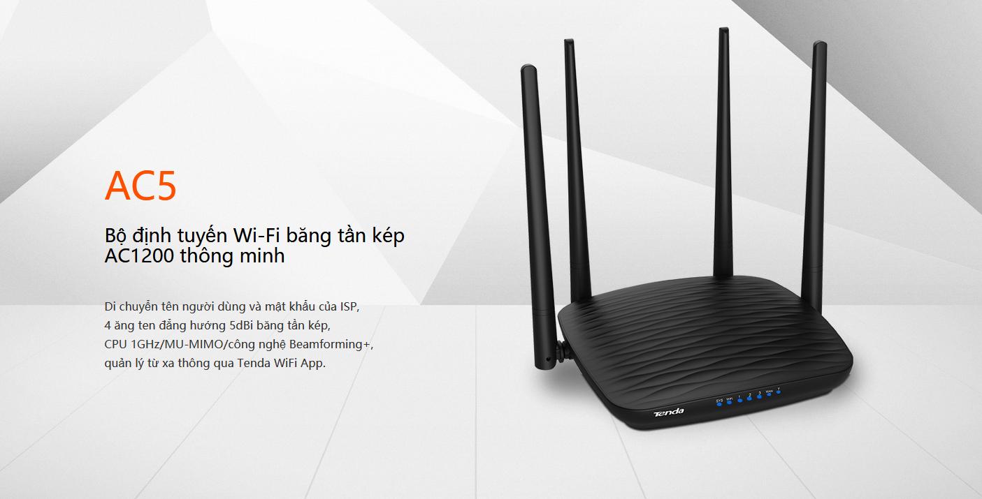 Bộ Phát Wifi Chuẩn AC1200 Tenda AC5