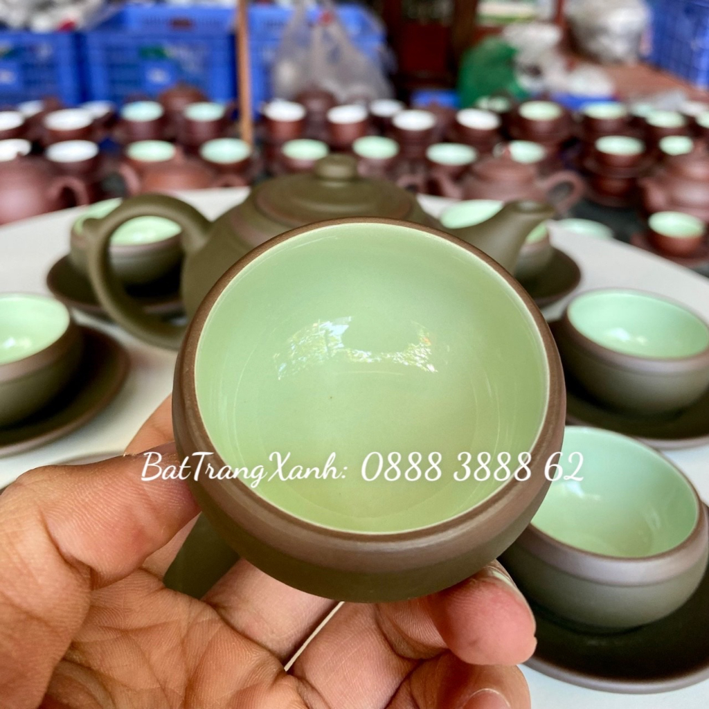 Bộ Ấm Búp Sen Xanh Chỉ Men Ngọc - Ấm Chén Uống Trà Bát Tràng