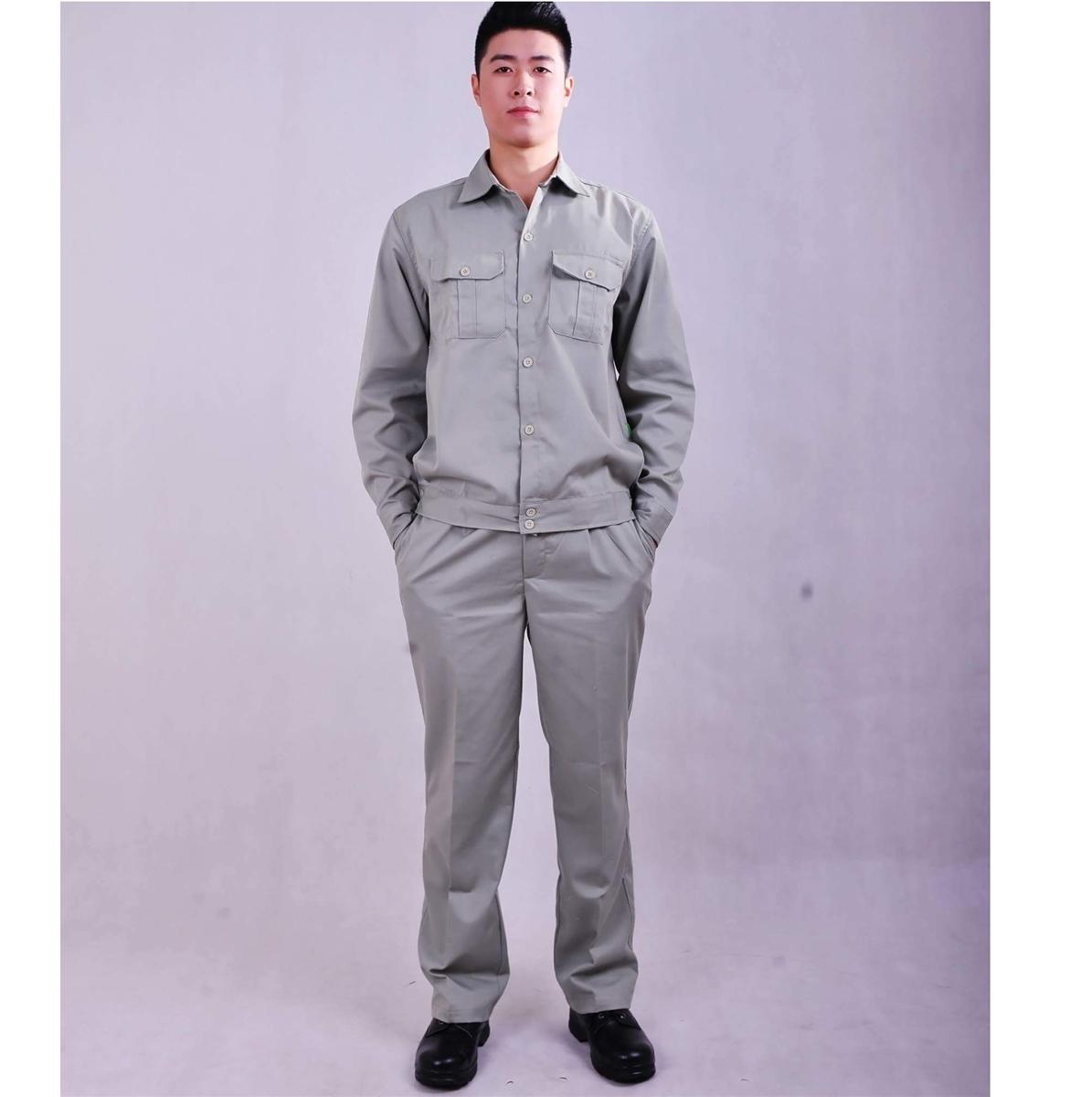 Bộ quần áo bảo hộ lao động màu ghi