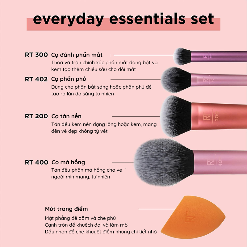 Bộ 4 cọ kèm 2 mút Real Techniques everyday essentials